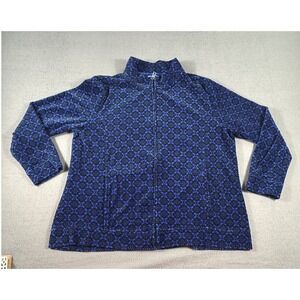 Kim Rogers Petite PXL Blue Black Zip Jacket Geometric Print Stretch Top Casual
